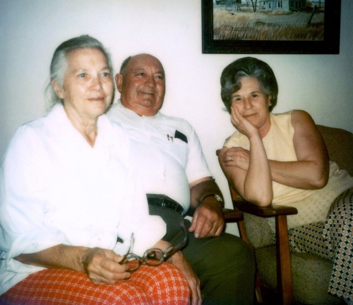 Carolina, Ernest, and Ruth at Ewald and Ruby's home in Abernathy, 1970s